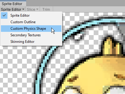 从 Sprite Editor 下拉菜单中选择 Custom Physics Shape