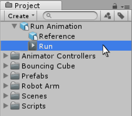 Un asset FBX 3D importado que contiene una animación titulada Run