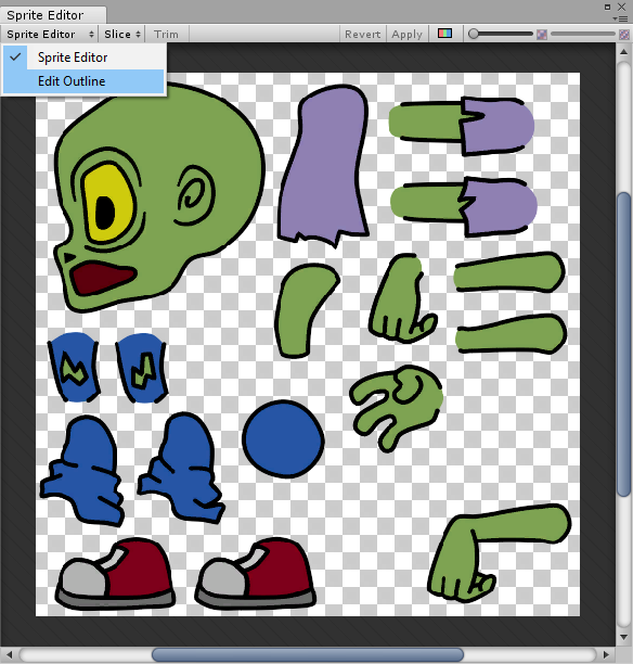 Use the Sprite Editor’s drop-down to access Edit Outline