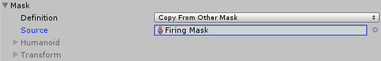 Aquí, la opción Copy From Other es seleccionada, y un Mask asset ha sido asignado 