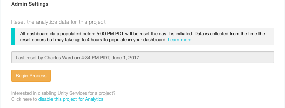 Sección Admin Settings del Analytics Configure 