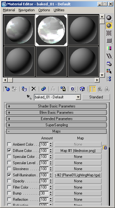 Configuración del Material para Lightmapping en 3ds Max, utilizando Self-illumination map