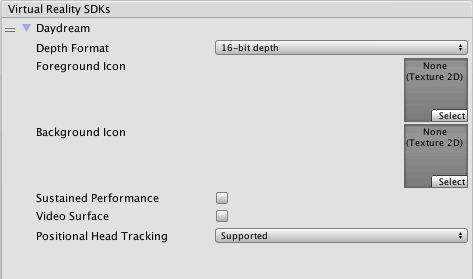 Daydream-specific settings in VR SDK list