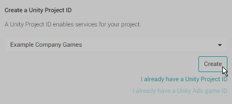 Creating a new Unity Services Project ID