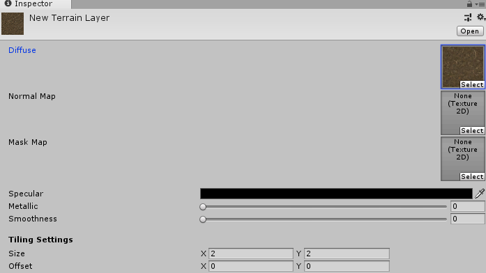 Terrain Layer settings in the Inspector