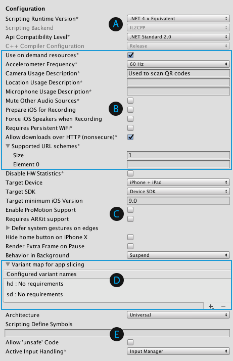 Configuration settings for iOS platforms