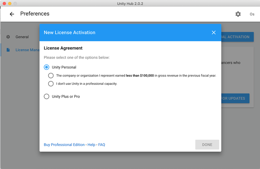 New licence activation window