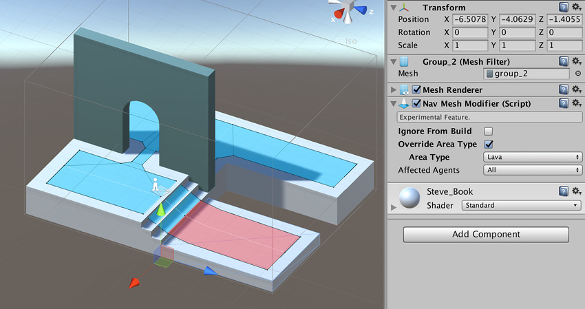 A NavMesh Modifier component open in the Inspector window