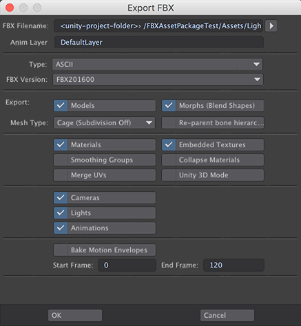 LightWave FBX Export Settings