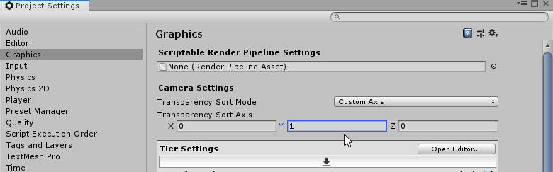 Transparency Sort Axis Settings