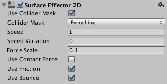 El inspector del Surface Effector 2D