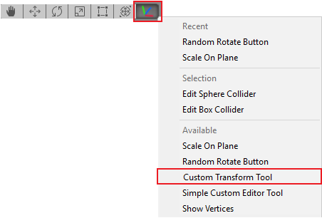 Selecting the Custom Transform Tool from the menu displays its icon in the Scene view toolbar