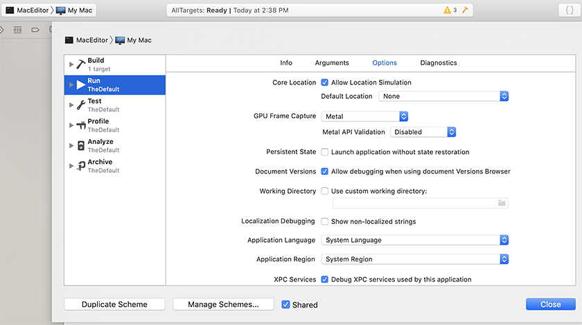 Loading the Xcode frame debugger