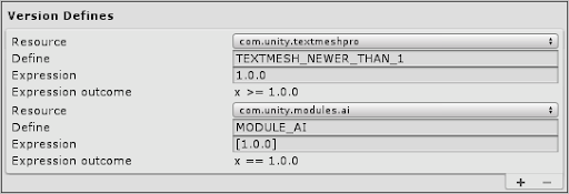 The Version Defines in the Inspector. In this example, there are two active Version Defines.