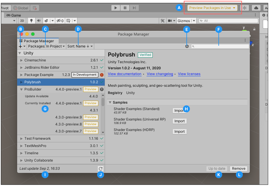 The Package Manager window