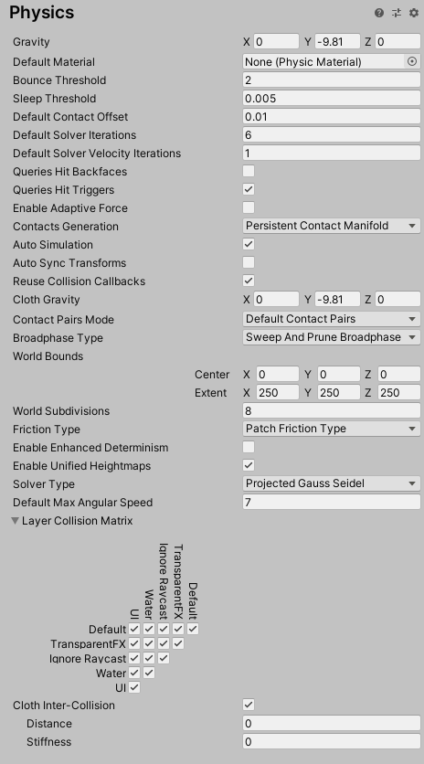 3D Physics settings