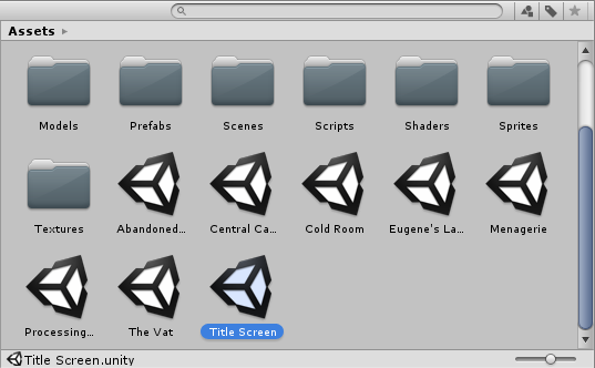 Algunos assets de escena, guardados y visibles en el project view