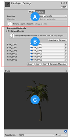 The Materials tab of the SpeedTree Importer