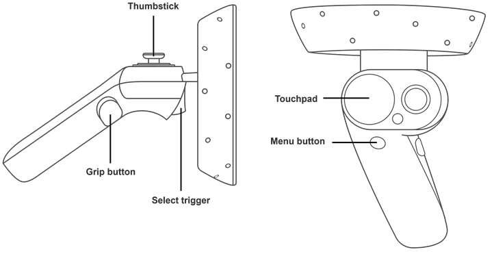 Windows Mixed Reality コントローラーボタン (画像提供 developer.microsoft.com)