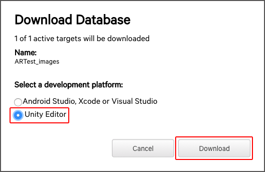 Downloading Database で Unity パッケージのダウンロード