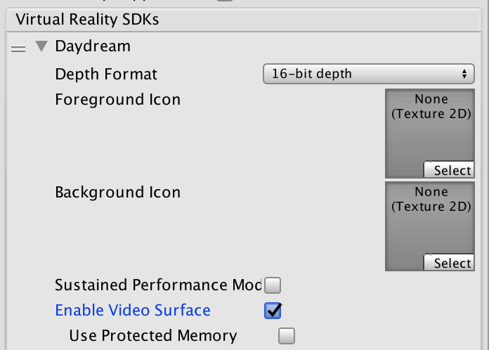 Enable Video Surface チェックボックスを有効にしてビデオの非同期再投影を有効にします