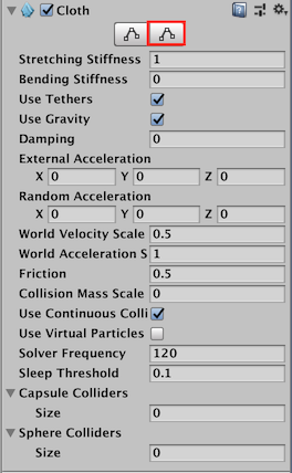 Cloth インスペクターの Self Collision and Intercollision ボタン