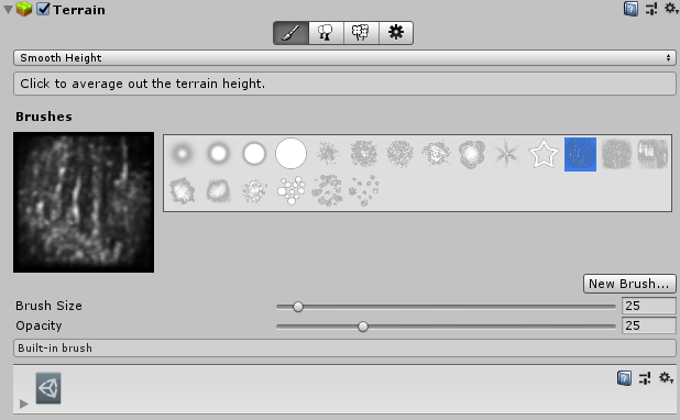 Terrain インスペクターの Smooth Height ツール