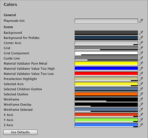 Preferences ウィンドウの Colors