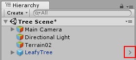 Hierarchy ウィンドウのプレハブの横にある矢印ボタン