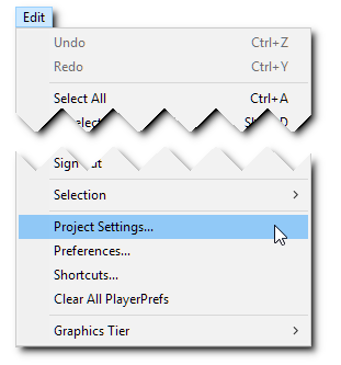 Project Settings メニュー