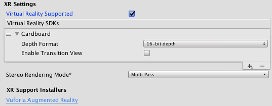 XR Settings for the iOS Player