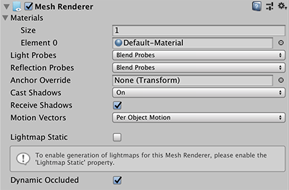 __Receive Global Illumination__が__Light Probes__に設定された Mesh Renderer コンポーネント