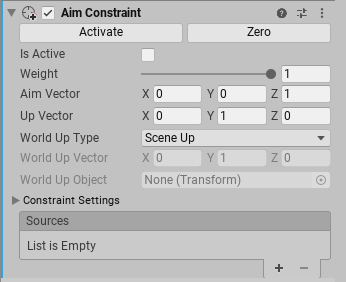 Aim Constraint コンポーネント