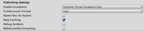 WebGL プラットフォームの Publishing 設定