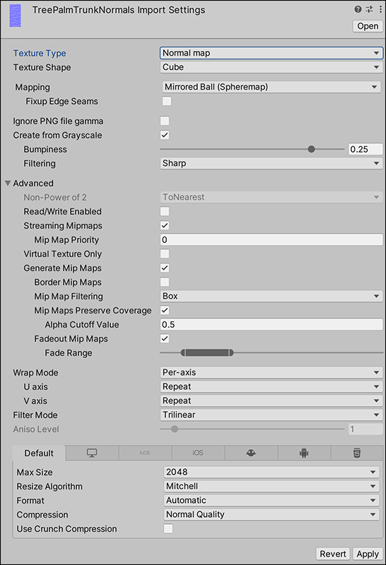 Texture Type Noramal map の設定