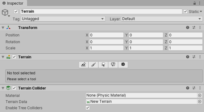 インスペクターの Terrain 編集ツール