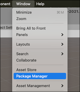 Window メニューから Package Manager ウィンドウへアクセス