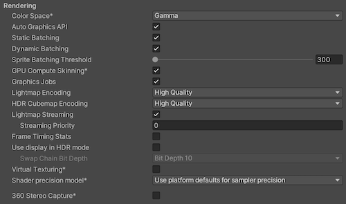 Rendering settings for UWP.