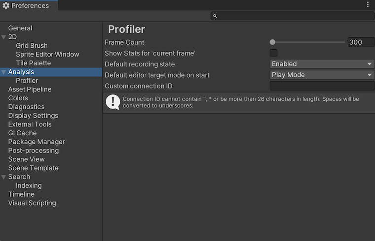 Preferences ウィンドウの Analysis