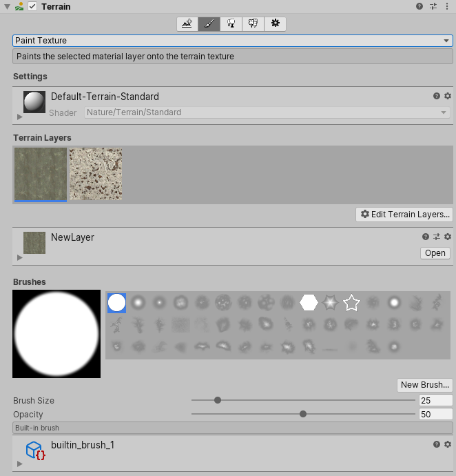 Terrain Inspector の Paint Texture ツール