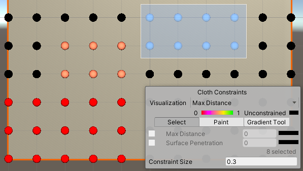 Select モードの Cloth Constraints ツール