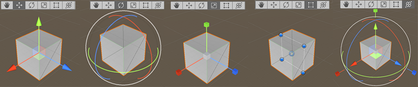 The Move, Rotate, Scale, Rect Transform, and Transform Gizmos