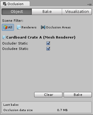 メッシュレンダラー用の Occlusion Culling ウィンドウ