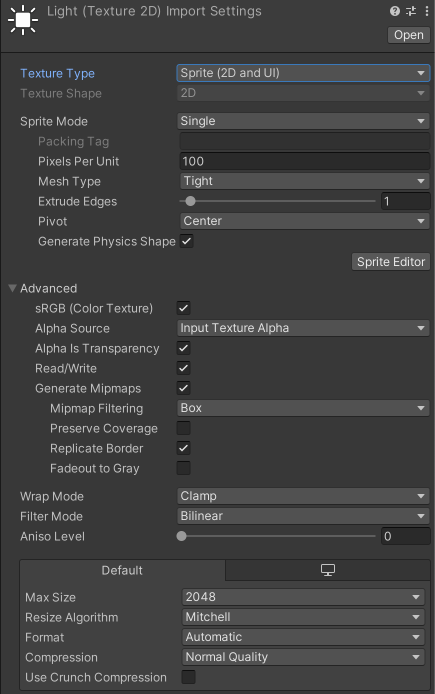 Editor GUI and Legacy GUI テクスチャタイプのプロパティ