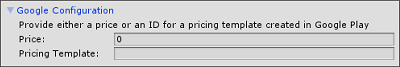 IAP Catalog ウィンドウ。プロダクトの Google Configuration セクション