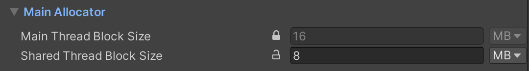 Main アロケーターの、Shared Thread Block Size (共有スレッドブロックサイズ) にカスタム値が設定されています。