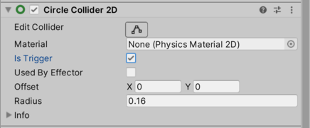  Is Trigger を選択した Circle Collider 2D コンポーネント