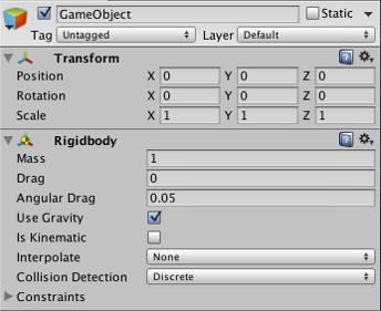 Rigidbody 컴포넌트가 추가된 빈 게임 오브젝트