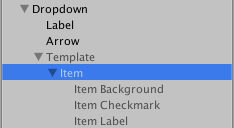 아이템이 템플릿의 자식 오브젝트인 간단한 드롭다운 설정입니다.