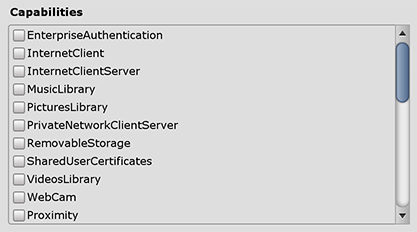 Capabilities settings for the Universal Windows platform